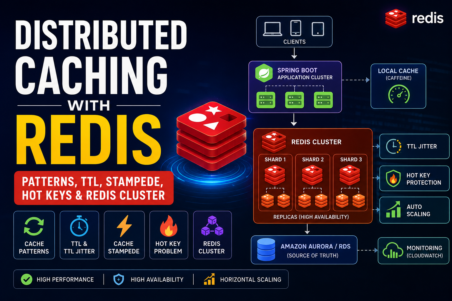 Distributed Caching with Redis: Cache-Aside, TTL, Cache Stampede, Hot Keys & Redis Cluster